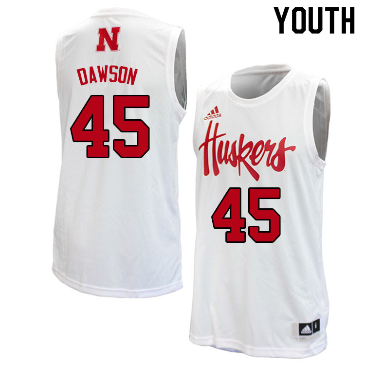 Youth #45 Denim Dawson Nebraska Cornhuskers College Basketball Jerseys Sale-White - Click Image to Close